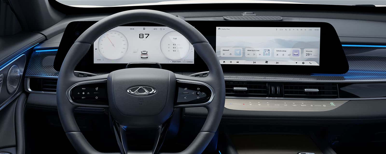 לוח המחוונים, גלגל ההגה ומסך המולטימדיב ברכב פלאג-אין הייבריד של צ'רי