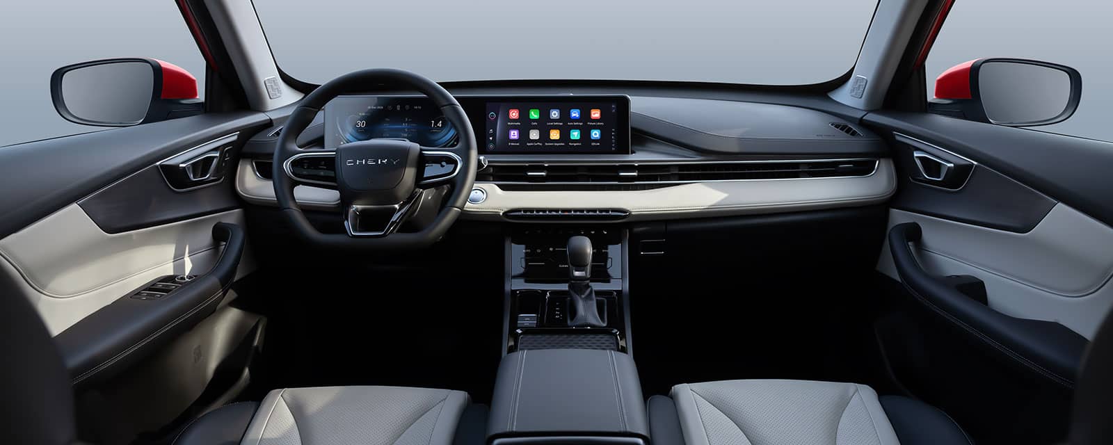 מבט על המושבים הקדמיים והדשבורד ברכב צ'רי טיגו 4